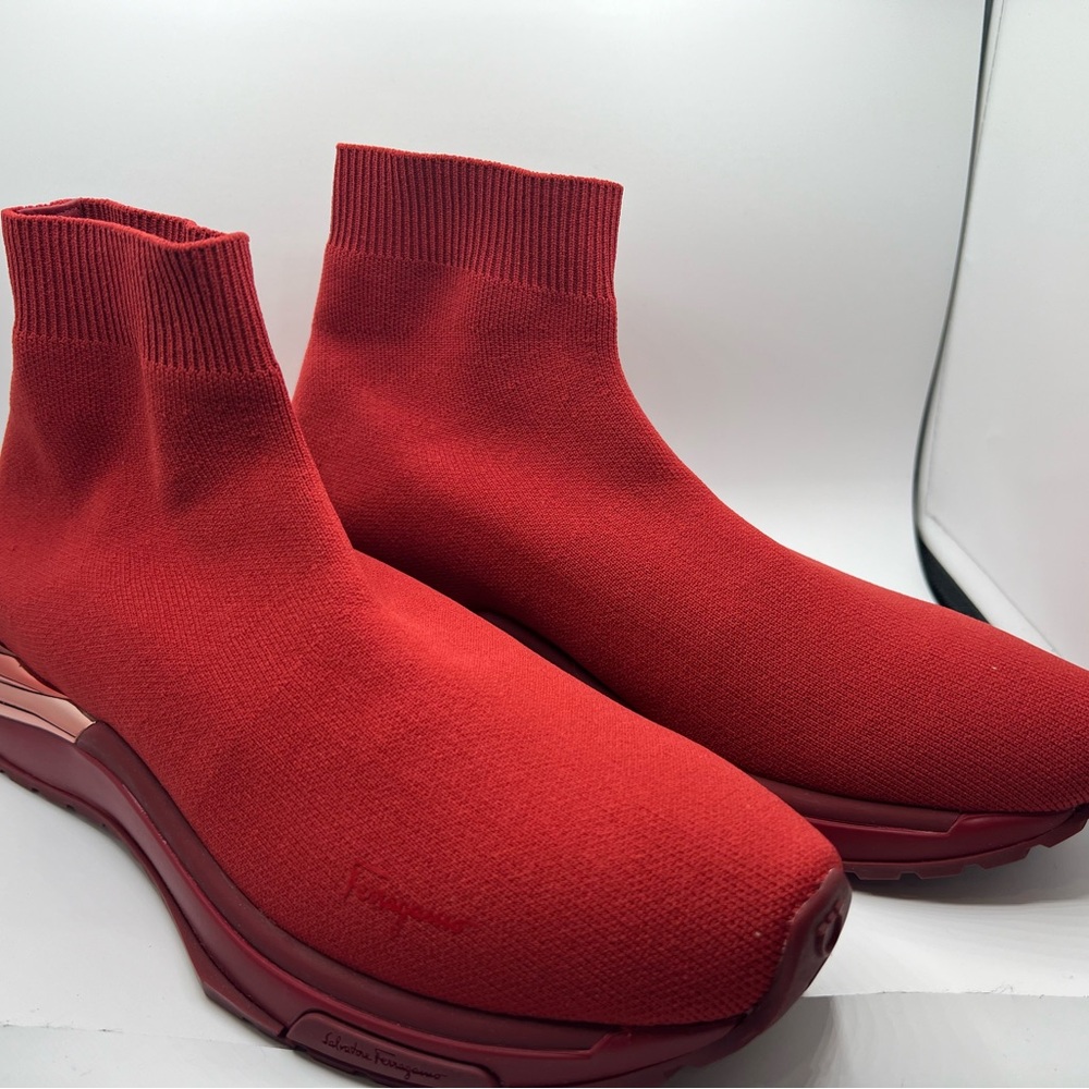 Ferregamo woman’s brick red sock shoes sneaker size 9 leather inner - Picture 2 of 6